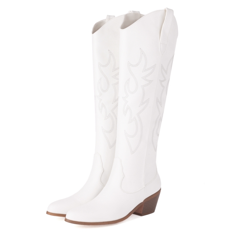 Western Cowgirl Boot - ผู้หญิงสีขาวเข่ารองเท้าบูทสูง 2023 ฤดูหนาว Western คาวบอย Cowgirls