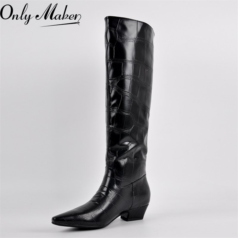 Western Cowgirl Boot - รองเท้าบูทคาวเกิร์ลสไตล์เรโทรแบบตะวันตกสำหรับผู้หญิง ยี่ห้อ Onlymaker สีดำ หัวแหลม หนังเทียม