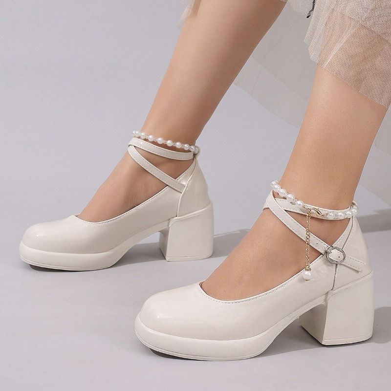 Women'S Shoes In Fashion - รองเท้าส้นสูงแบบสวมสำหรับผู้หญิง แฟชั่นสายไขว้ สไตล์แมรี่เจน ดีไซน์เรียบหรู ส้นสูง พื้นหนา