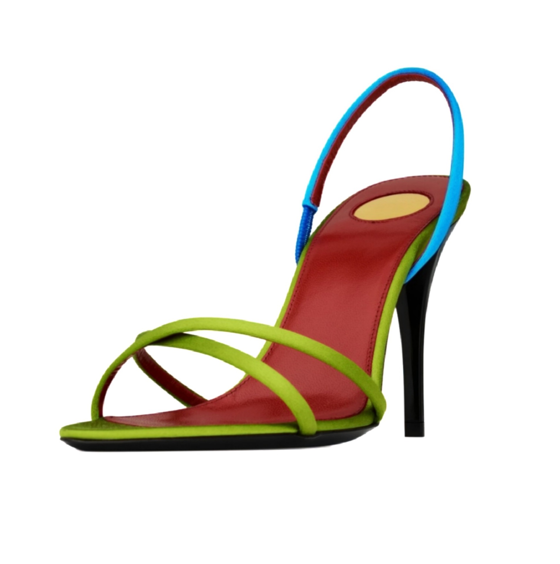 Square Toe Mule - รองเท้าส้นสูงแบบสลิงแบ็ค สายไขว้ ผ้าซาติน บล็อกสี สำหรับผู้หญิง ปลายเปิดทรงเหลี่ยม