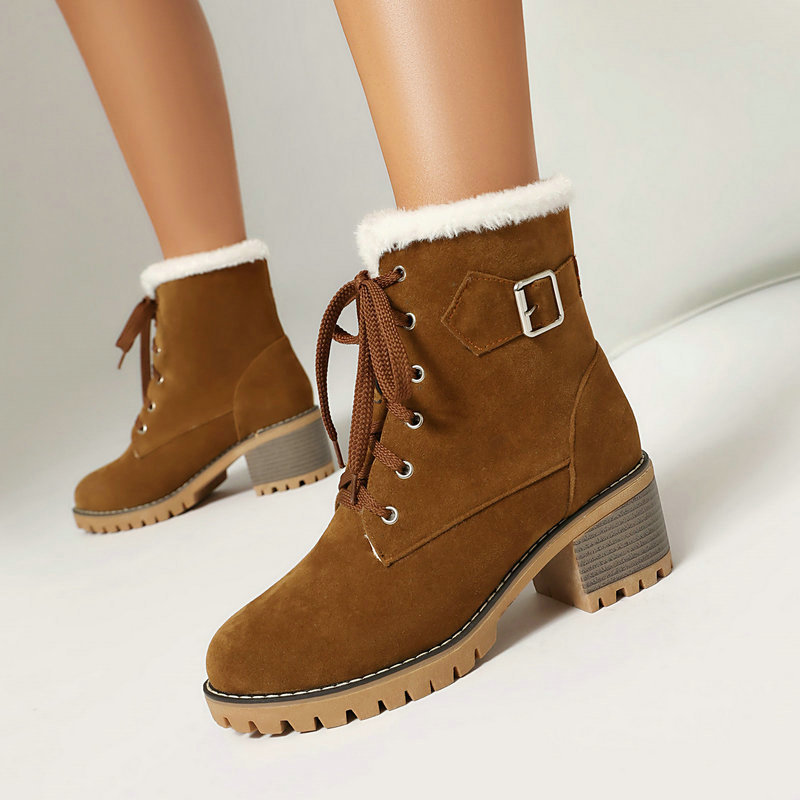 Women'S Xti Shoes - รองเท้าบูทหุ้มข้อผู้หญิงสำหรับฤดูหนาว บุขนสัตว์ แบบผูกเชือก หัวเข็มขัด ส้นหนา พื้นหนา