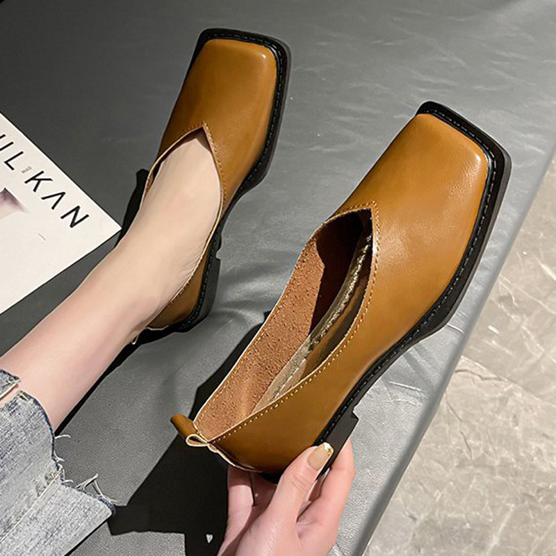 Women'S Shoes For Fall - รองเท้าส้นเตี้ยสไตล์โรมันสำหรับผู้หญิง รองเท้าส้นแบนหัวเหลี่ยม รองเท้าลำลองสำหรับฤดูใบไม้ร่วง ดีไซน์เรโทร ปากตื้น วัสดุ