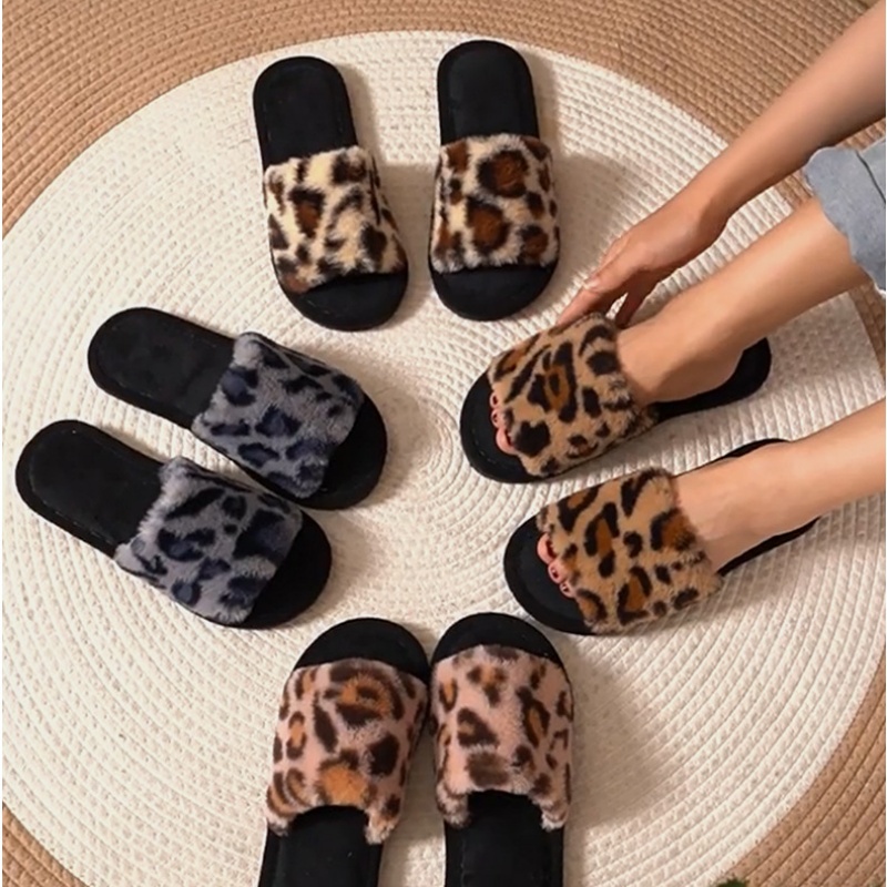 Women'S Shoes For Fall - รองเท้าแตะขนเฟอร์ลายเสือดาวสำหรับฤดูหนาวปี 2025 นุ่ม อุ่น น้ำหนักเบา ส้นแบน