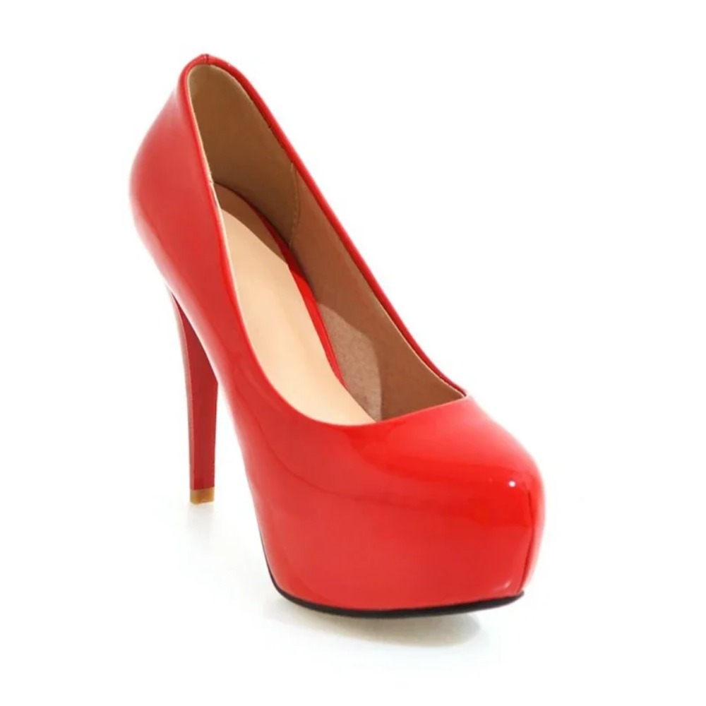 Women Shoes Jd - รองเท้าผู้หญิงสิทธิบัตรหนังรอบ Toe สีดําสีแดงรองเท้าส้นสูงเซ็กซี่แพลตฟอร์มรองเท้าแต่งงานเจ้าสาวปั๊มขนาดใหญ่ 49 50 16-9