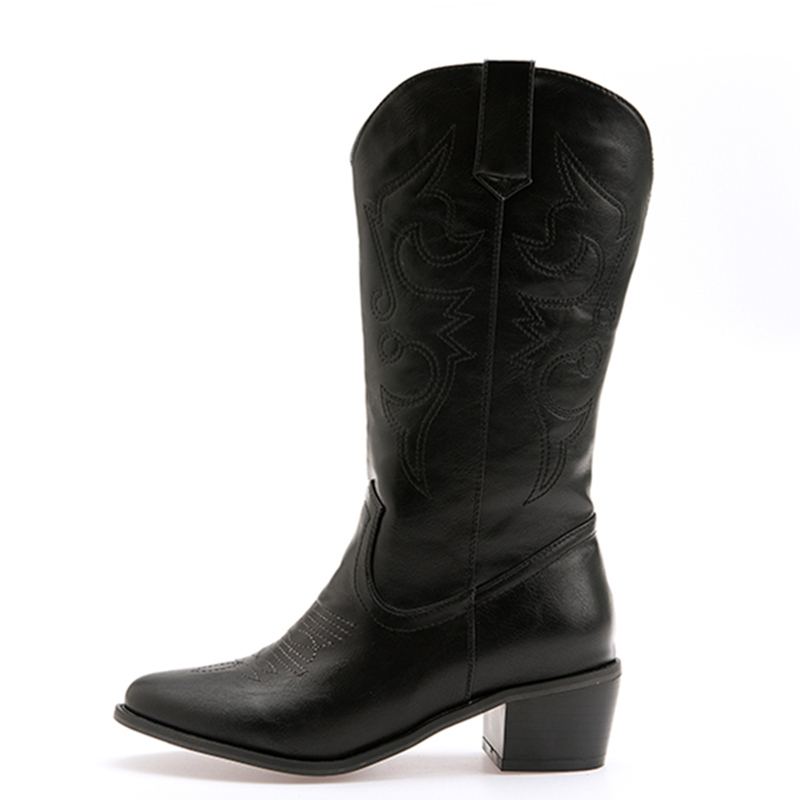 Western Cowgirl Boot - คลาสสิกกลางลูกวัวรองเท้าบูทแฟชั่นผู้หญิงปัก Western คาวบอยสําหรับผู้หญิง PU หนัง Cowgirl