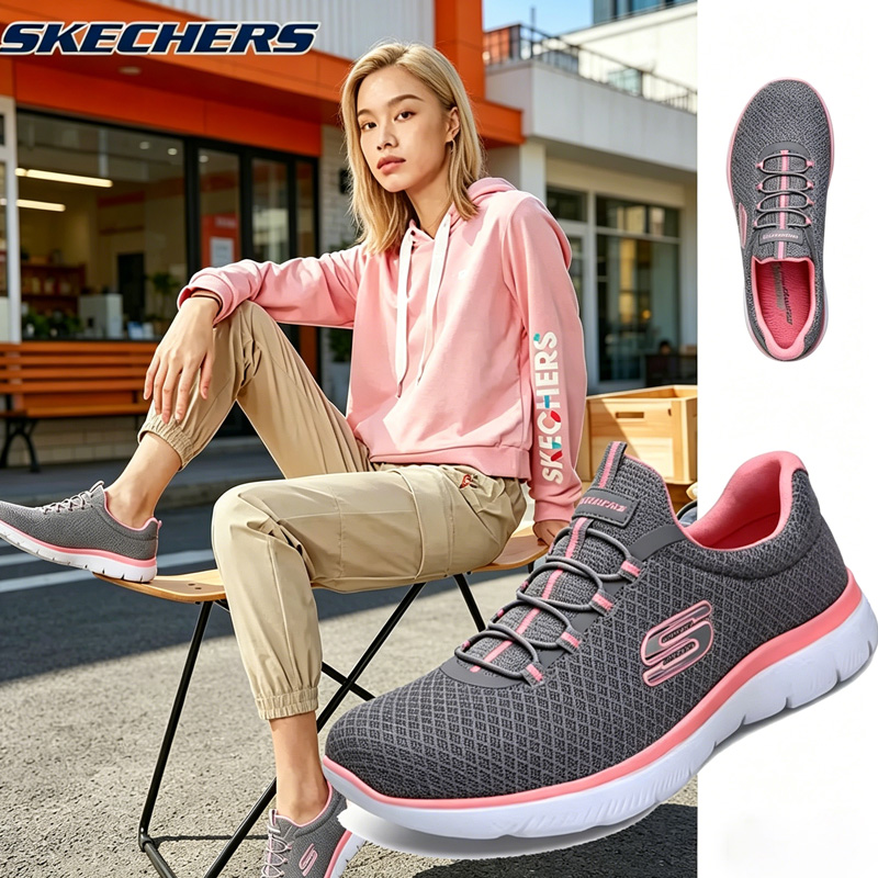 Women Shoes Hong Kong - รองเท้าฤดูใบไม้ผลิของผู้หญิง Skechers, รองเท้าผ้าใบกีฬาตาข่ายระบายอากาศได้ดี, รองเท้าวิ่งน้ำหนักเบาพร้อมพื้นรองเท้าแบบนุ่ม 12980-GYPK