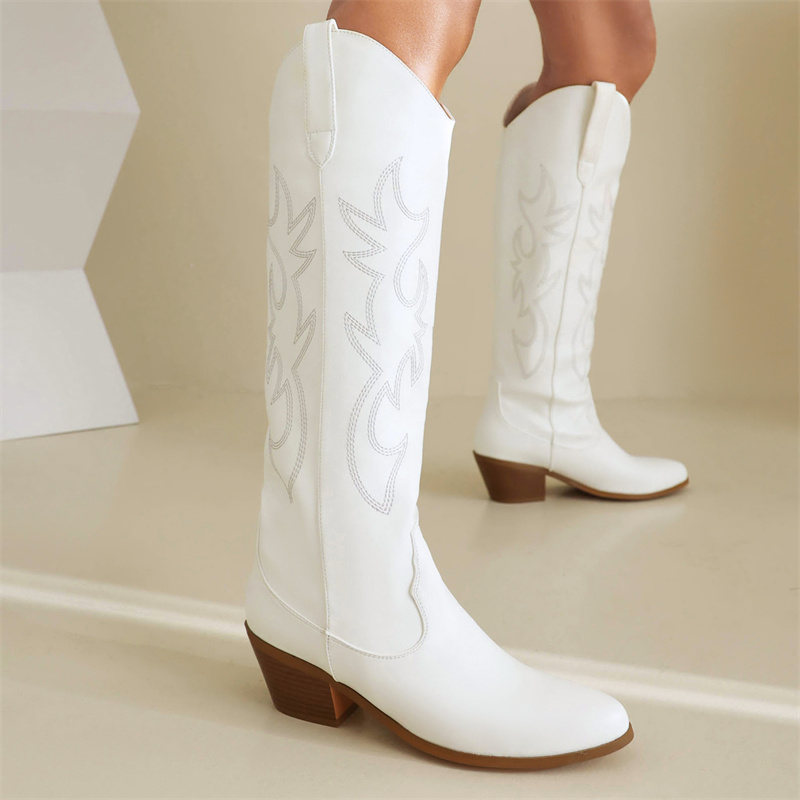 ผู้หญิงสีขาวเข่ารองเท้าบูทสูง  - Western Cowgirl Boot บทวิจารณ์และราคา
