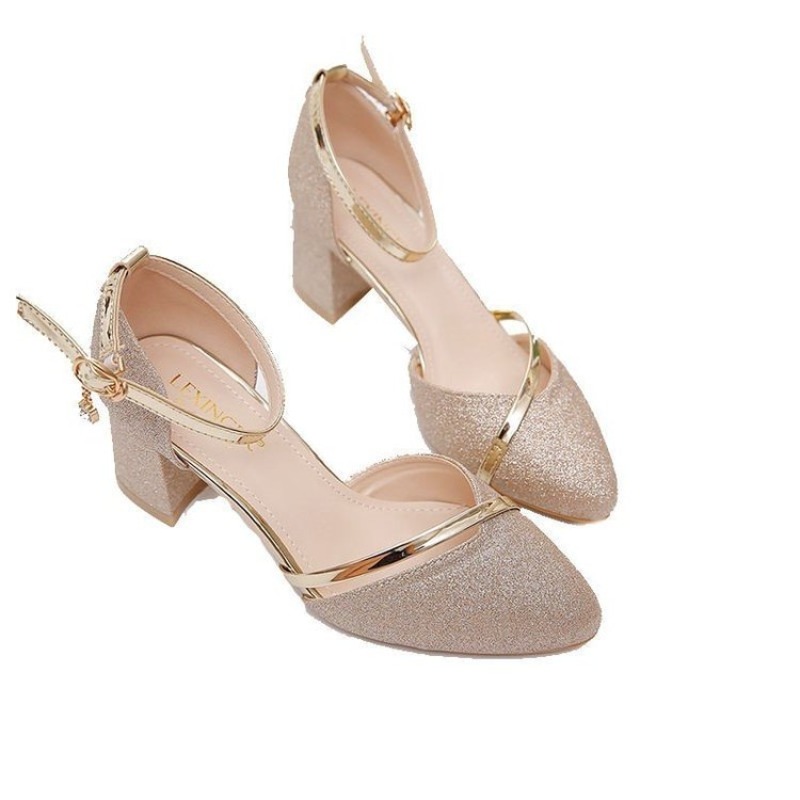 รองเท้าส้นหนาประดับกลิตเตอร์สำ - Ankle Strap Heels บทวิจารณ์และราคา