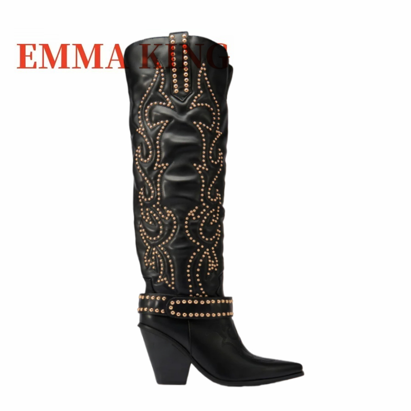รองเท้าบูทส้นเตี้ยประดับหมุดแบ - Western Cowgirl Boot บทวิจารณ์และราคา