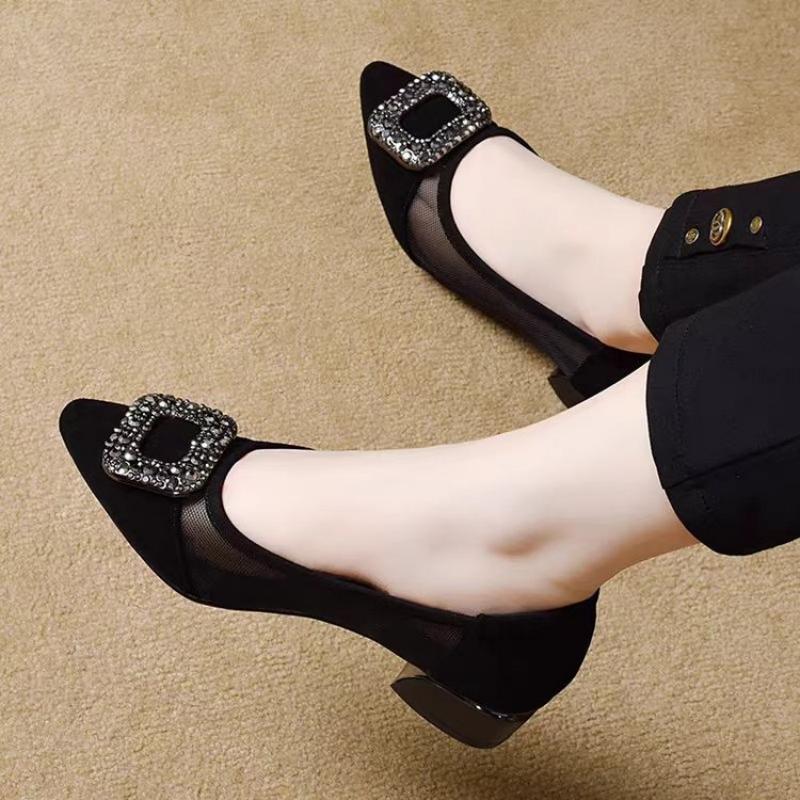 รองเท้าส้นบล็อกหัวแหลมแบบตาข่า - Women'S Shoes In Fashion บทวิจารณ์และราคา