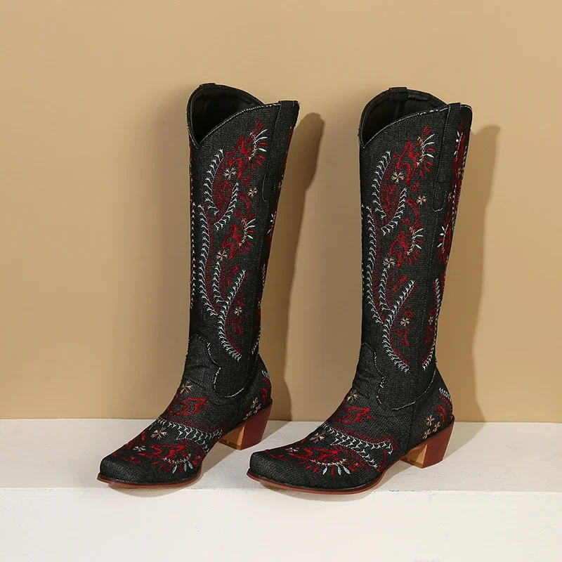 Blue Denim Western Cowgirl เข่ - Western Cowgirl Boot บทวิจารณ์และราคา