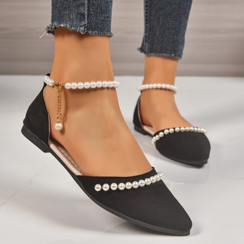 รองเท้าส้นแบนหัวแหลมประดับมุก  - Ankle Strap Heels บทวิจารณ์และราคา